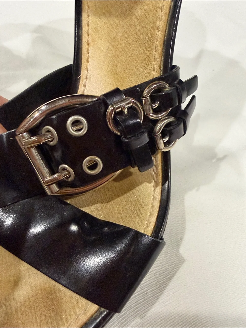 Louis Vuitton Black Leather Buckle Stiletto Sandals